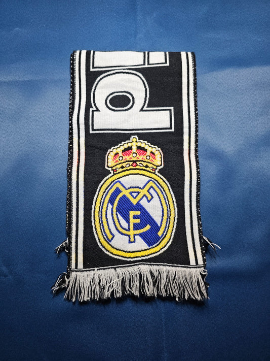 Écharpe Football Real Madrid CF Supporter Noir Blanc Logo Brodé0