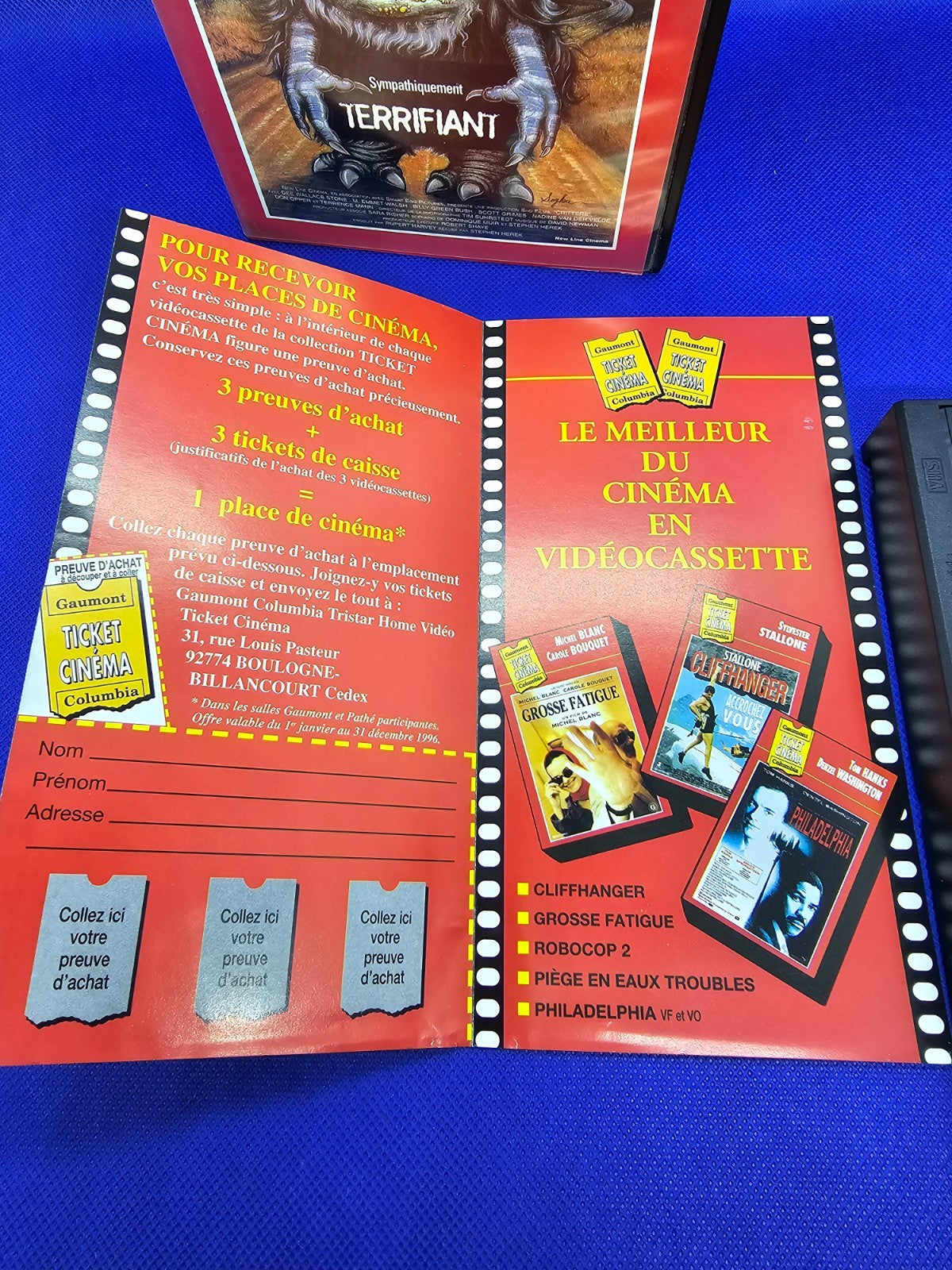 Critters VHS Ticket Cinéma, Film Horreur, Gaumont Columbia, 1986, VF PAL SECAM6