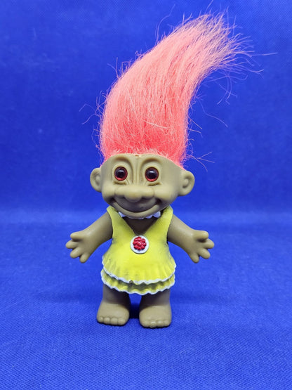Poupée Troll Vintage Robe Jaune Cheveux Rouges Années 1990 14 cm0
