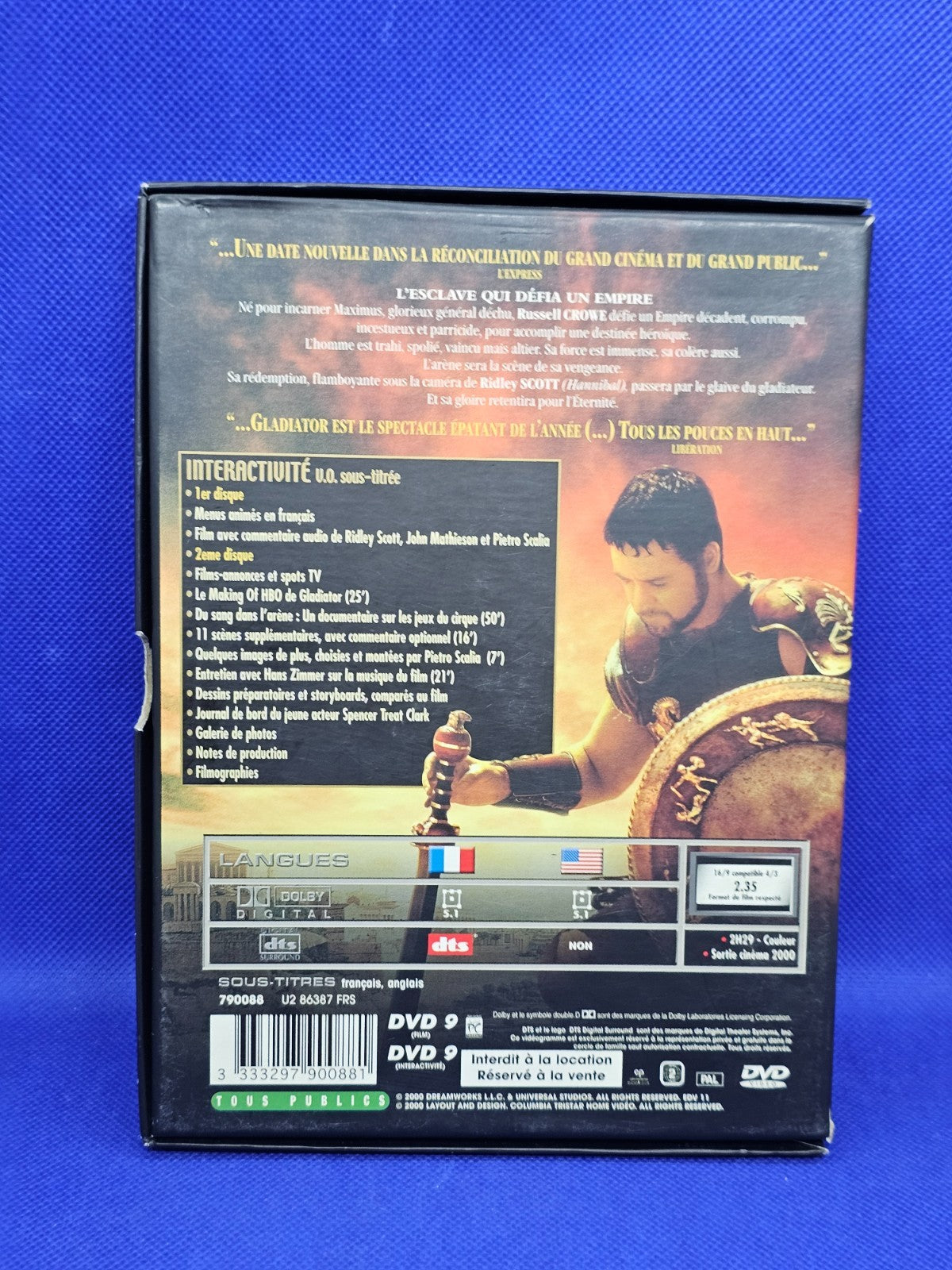 Gladiator Édition Collector 2 DVD DTS Ridley Scott Russell Crowe 20011