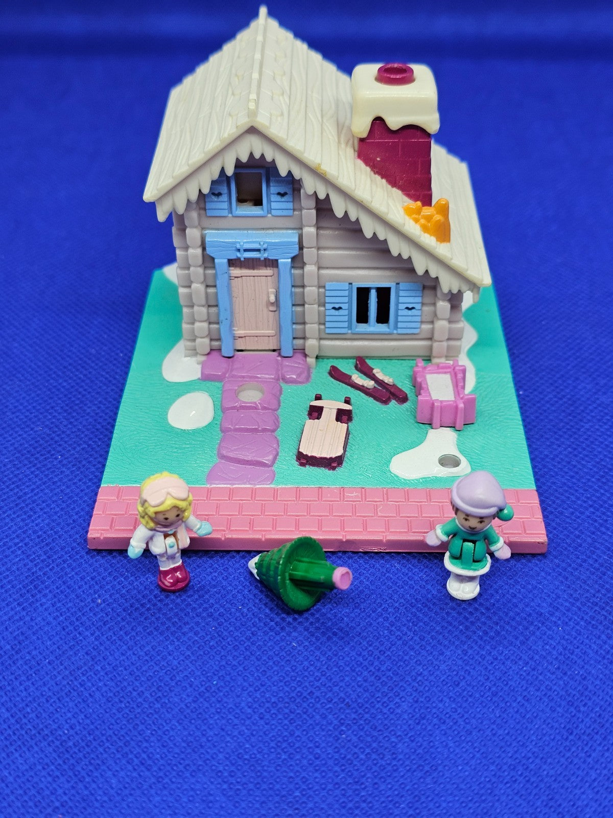 Polly Pocket Ski Chalet Bluebird 1993 Maison Neige + Figurines (Manque Chien)1