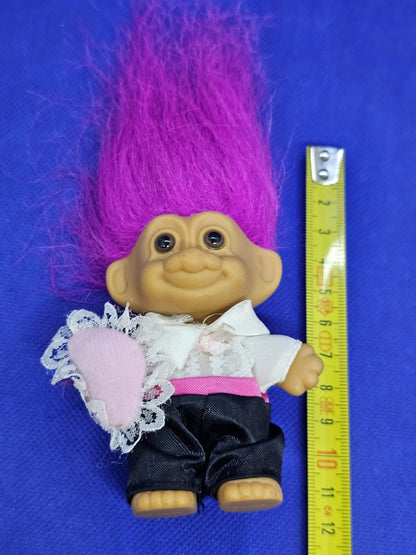 Troll Russ Mariage Cheveux Violets Costume Noir Cœur Rose Vintage 15 cm2