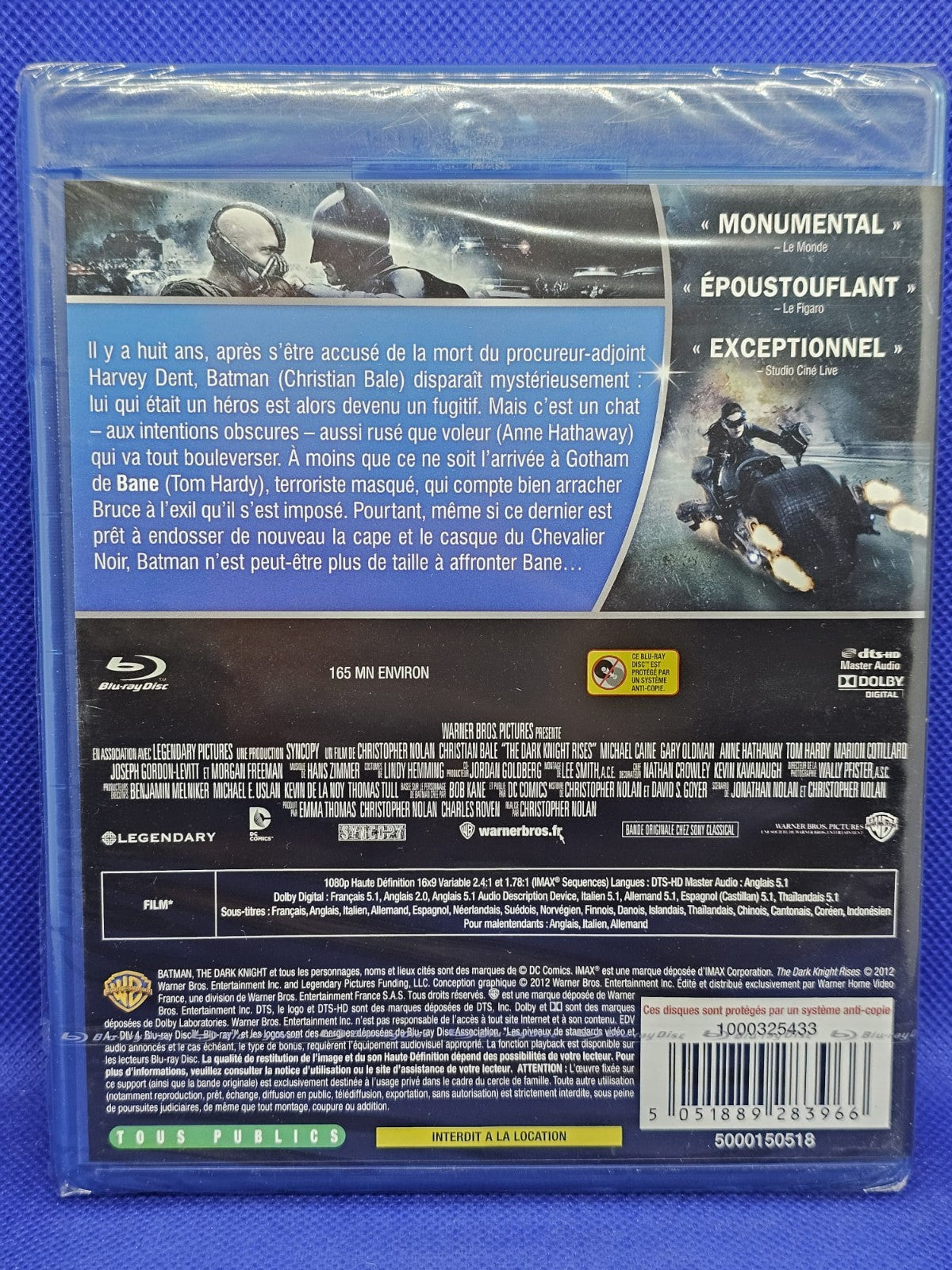 The Dark Knight Rises Blu-ray Batman Christopher Nolan Warner Bros 2012 neuf sou1