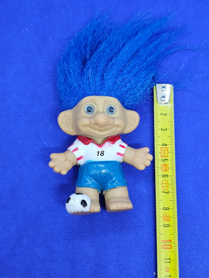 Happy Troll Footballeur Numéro 18 Cheveux Bleus Figurine Vintage Années 90 8 cm3