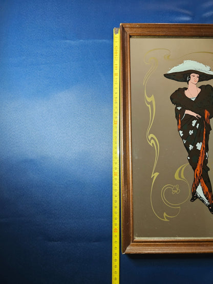 Vintage Vogue Wall Mirror Art Nouveau Lady Wooden Frame 30x40 cm Brocante3