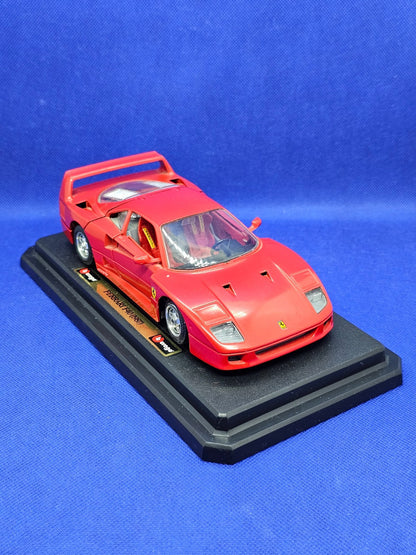 Ferrari F40 1987 Bburago 124 Miniature Rouge Avec Socle Sans Essuie Glace0