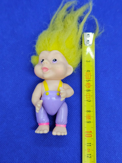Magic Troll Baby Applause 1991 Cheveux Jaunes Salopette Violette Vintage 7.5 cm3