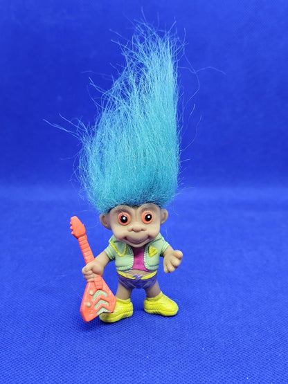 Troll Guitariste Vintage Bendable Cheveux Bleus Guitare Années 900