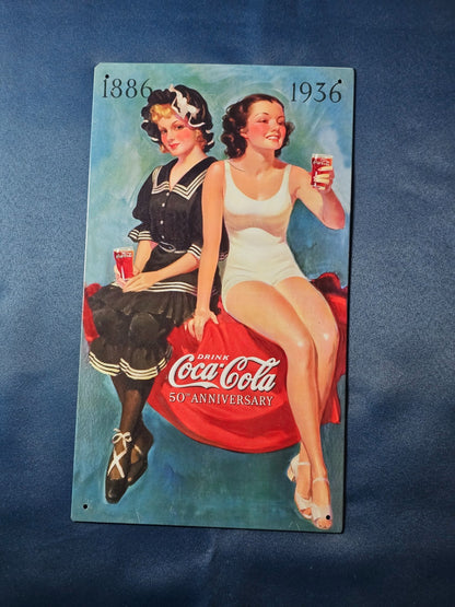 Coca-Cola 50th Anniversary 1886 1936 Metal Sign DeAgostini 30x20 cm Brocante1