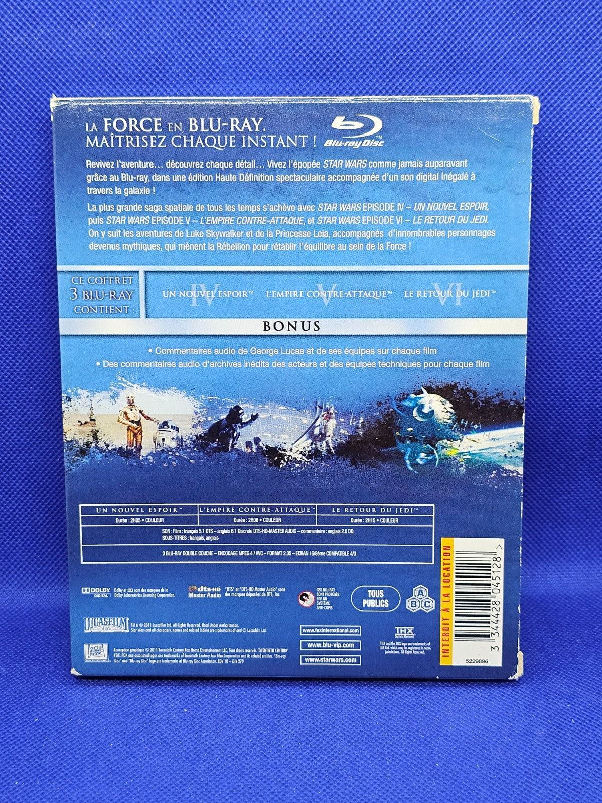 Star Wars Trilogie Originale Coffret Blu-ray 3 Films Lucasfilm Fox Épisodes IV V1