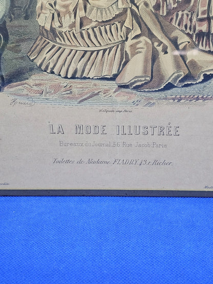 Gravure La Mode Illustrée 1878 n37 Toilettes Madame Fladry Cadre Vintage 36 cm2