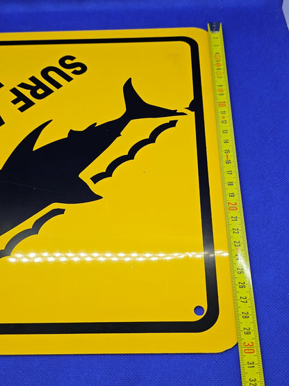 Plaque Déco Surf at Own Risk Requin, Surf Vintage, Seaweed Surf Co, 30 cm2